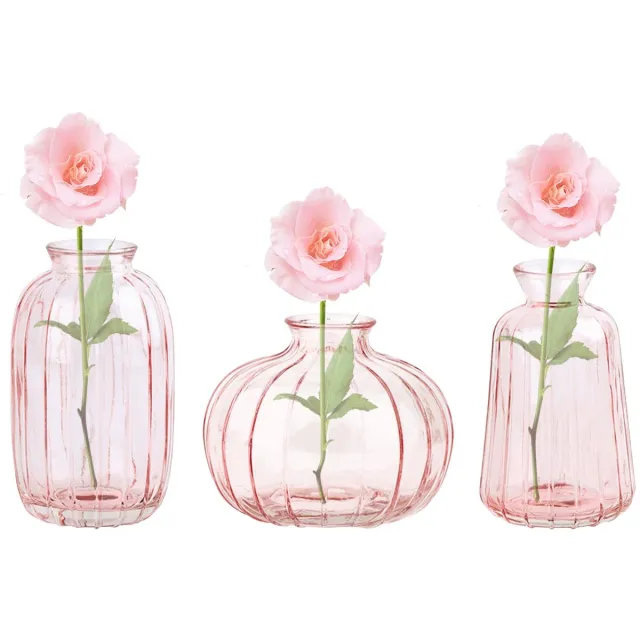 Unyqoos Set van drie stijlvolle glazen vazen voor diverse tafeldecoraties roze