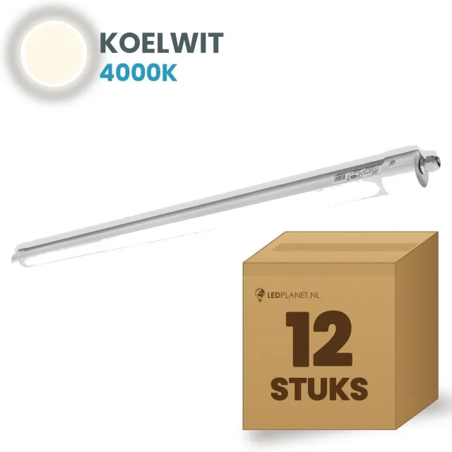 Tsong TL armatuur Tri Proof 600mm 12 stuks - 18W 2700lm - Koelwit 4000K - Niet koppelbaar - IP65 - Basic - 230V