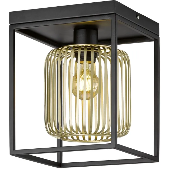 Fischer & Honsel Caydo - Plafondlamp - 23 x 23 x 28.5 cm - 1 E27 ( excl.) max 40W - Zwart/Goud