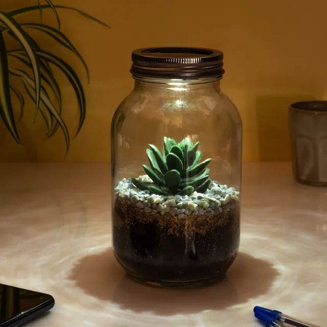 Gift Republic Lichtgevend Terrarium van Gift Republic Bruin,Groen,Transparant,Zilver