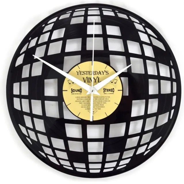 Yesterdays Vinyl Vinyl Klok Discobal - Gemaakt Van Een Gerecyclede Plaat - Met geschenkverpakking Zwart