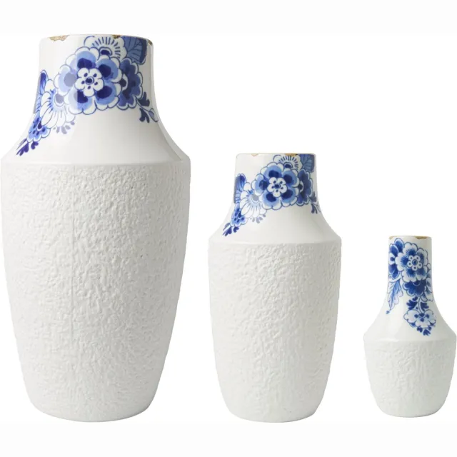Heinen Delfts Blauw Vazenset Blauw Bloesem - Porselein - 3 hoogtes - set van 3 Delfts blauw