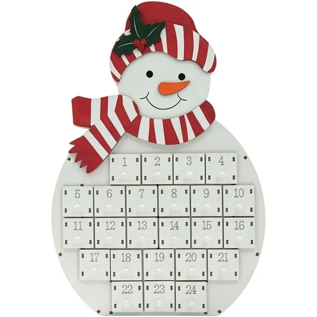 YAGXIG 2026 Adventskalender - Adventskalender met 24 vakjes in lade-stijl - Opbergdoos met verrassingsdecoraties - Hout - Bureaudecoratie - Kerstcadeau - Winterdecoraties voor thuis of op kantoor - Sneeuwpop wit