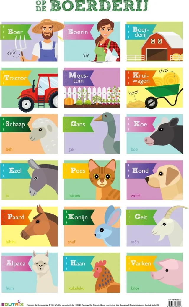 Edutrix Poster: Op de boerderij 76 x 52 cm multicolor