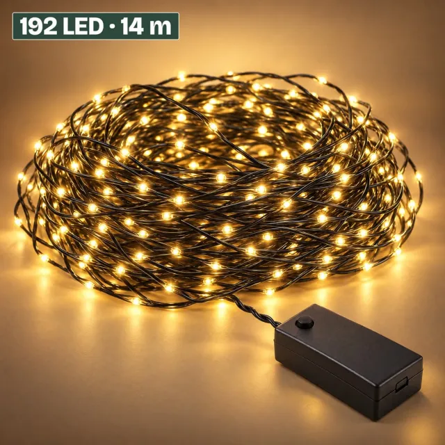 Levano Kerstboomverlichting 192 LED 14,5 m - Kerstverlichting Buiten op Batterij - Kerstlampjes - Lichtsnoer voor Binnen en Buiten - Draadverlichting met Timer - Warm Wit - Lichtslinger - LED Lampjes - Feestverlichting - Snoerverlichting