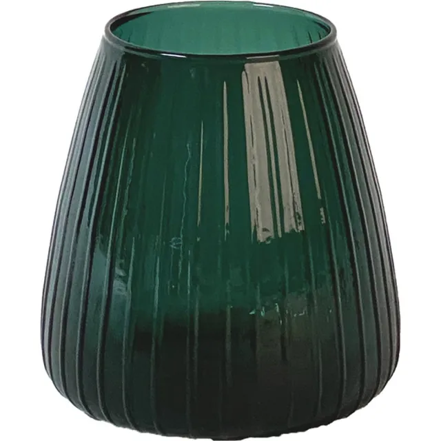 XLBoom DIM vaas Stripe Small groen – 15×15×16,5cm - Mondgeblazen glazen vaas in kleur – Vaatwasbestendige vaas, design voor in huis – Artistieke woondecoratie van glas