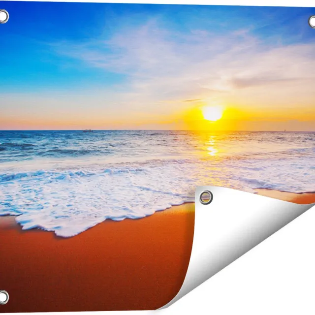Gards Tuinposter Strand en Zee tijdens Zonsondergang - 50x40 cm - Tuindoek - Tuindecoratie - Wanddecoratie buiten - Tuinschilderij Multikleur