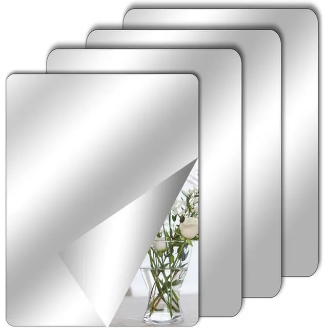Mrilary 4-delige zelfklevende tegelspiegelset – Acryl spiegel – Flexibel, frameloos voor wanddecoratie in woonkamer, badkamer en slaapkamer – Schoolspiegel, spiegelstickers, kastspiegel (30 x 20 cm) Wit