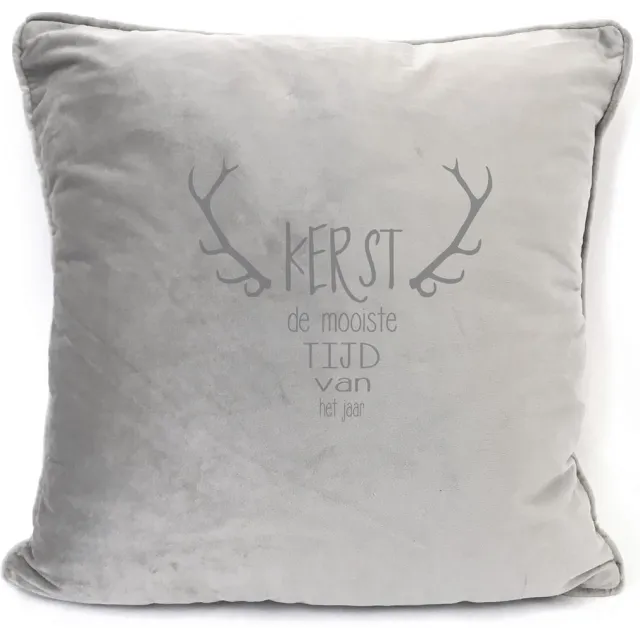 SandD-art Grijs sierkussen Velours - 45x45cm - Met Tekst: Kerst De Mooiste Tijd Van Het Jaar