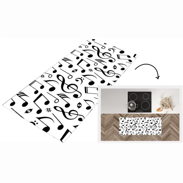 KitchenYeah Keukenloper - Loper keuken - Muziek - Patronen - Zwart Wit - Keukenloper vinyl