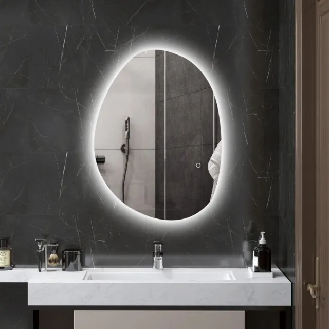 STILVORA Spiegel – Asymmetrische LED Badspiegel Met Anti Condens En Aanraakschakelaar – 70 x 50 cm – Glas – Zilver – Wandmontage Silver