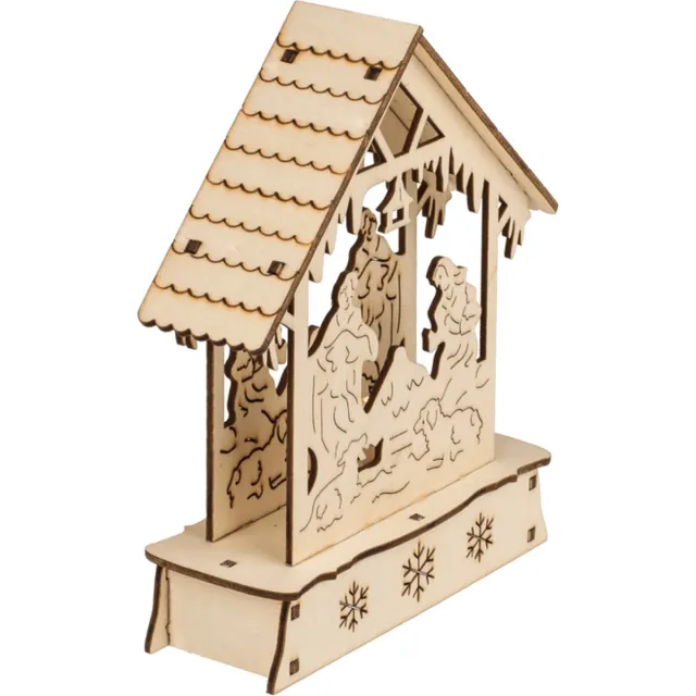 OOTB 3D houtsnijwerk kerststal met LED verlichting Beige