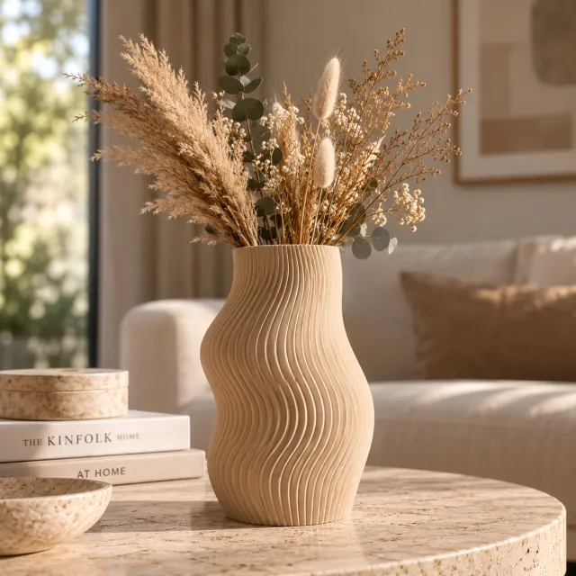 Pr3nt NOMA Design Vaas – Organische Vaas voor Droogbloemen – 24,5 cm – Japandi Woondecoratie – Sand Sand / Beige