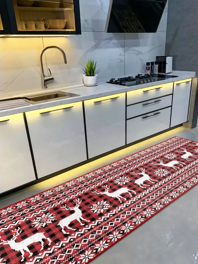 De Groen Home Vloerkleed 65x180cm - Keukenloper - Halloper - Kerst - Wasbaar Antislip Zacht Tapijt Wit