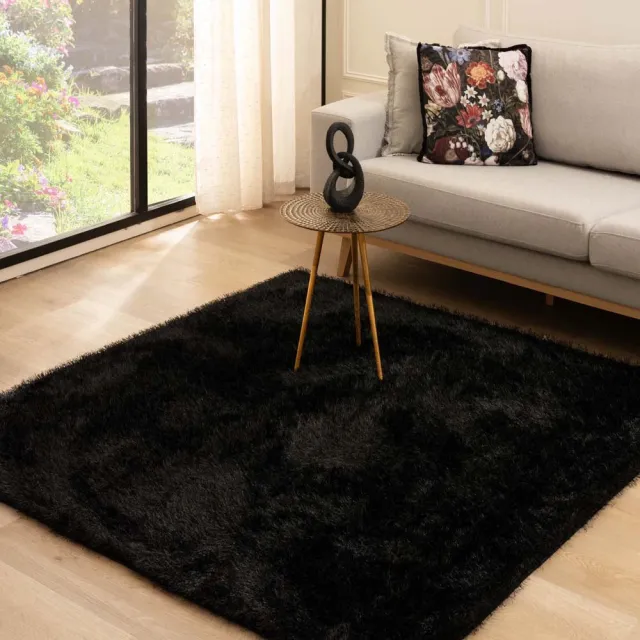 Tapeso Velvet vloerkleed vierkant - Posh zwart 280x280