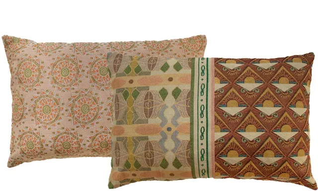 NIN-NIT Nouveau de Soleil kussen - 100% geweven katoen - sierkussen met zonnetjes - mozaïek - natuurprint - bruin - beige - roze - groen - geel - 40x60 cm