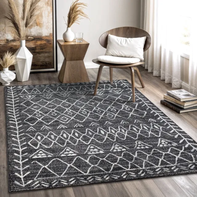 Muratap Boho Vintage Laagpolig Vloerkleed Zwart/Grijs- 120x170 CM