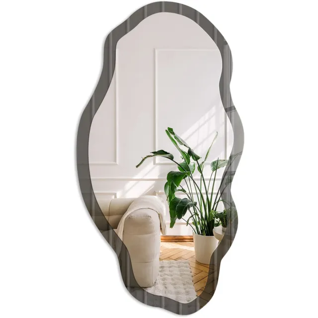 Coloray Paneeltextuur Spiegel - Zwart Elegante Rechthoekige Wandspiegel - Organische Spiegel - Woonkamer, Kantoor, Slaapkamer - Klassiek - 45x90 cm - Totale afmeting 52x97 cm Paneelstructuur, Zwart