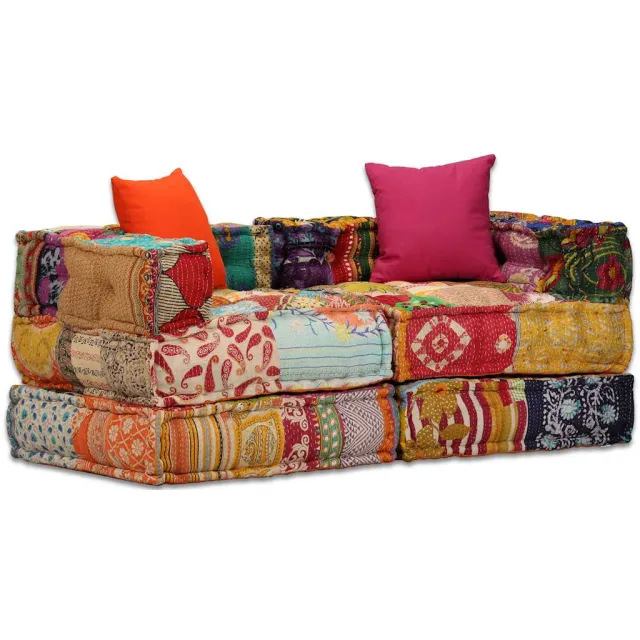 vidaXL Poef tweezits modulair stof patchwork Meerkleurig