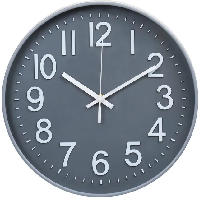 Esteopt Wandklok, 12" Stille, niet-tikkende moderne wandklok, op batterijen, voor kantoor, thuis, badkamer, keuken, slaapkamer, school, woonkamer, grijs