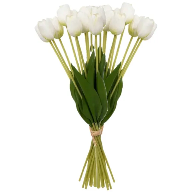 Atmosphera Kunst tulpen boeket Holland - 20x stuks - wit - real touch - kunst zijdebloemen - levensechte kunstbloemen