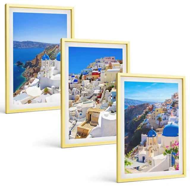 TULUP 4-Delige Schilderij Set - Landschapsarchitectuur en uitzichten op de stad Oia op Santorini, Griekenland - 40 x 60 cm - Wanddecoratie - Woonkamer Decoratie - Muurdecoratie Gouden lijst