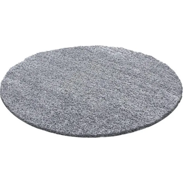 flycarpets Hoogpolig vloerkleed, effen kleur - lichtgrijs, woonkamerkleed, jute achterkant, afmeting: 120 cm rond