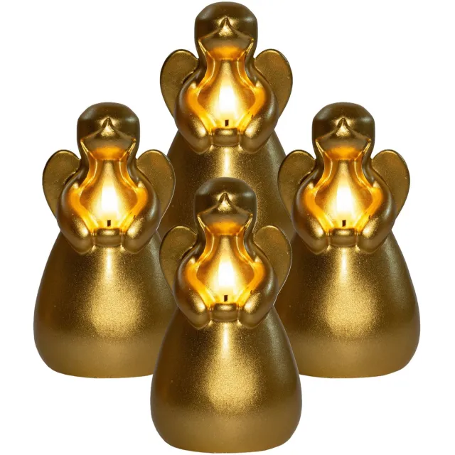 Anna's Collection LED kaars engel - 4x - goud - 14 x 8 cm - met timer - op batterijen - kerst - kerstkaarsen Goudkleurig