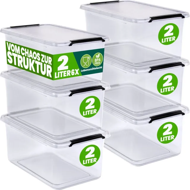 Deuba® DEUBA Opbergbox Set van 6 - 2l BPA Vrij Stapelbaar - 19,5x15x11,5cm Transparent