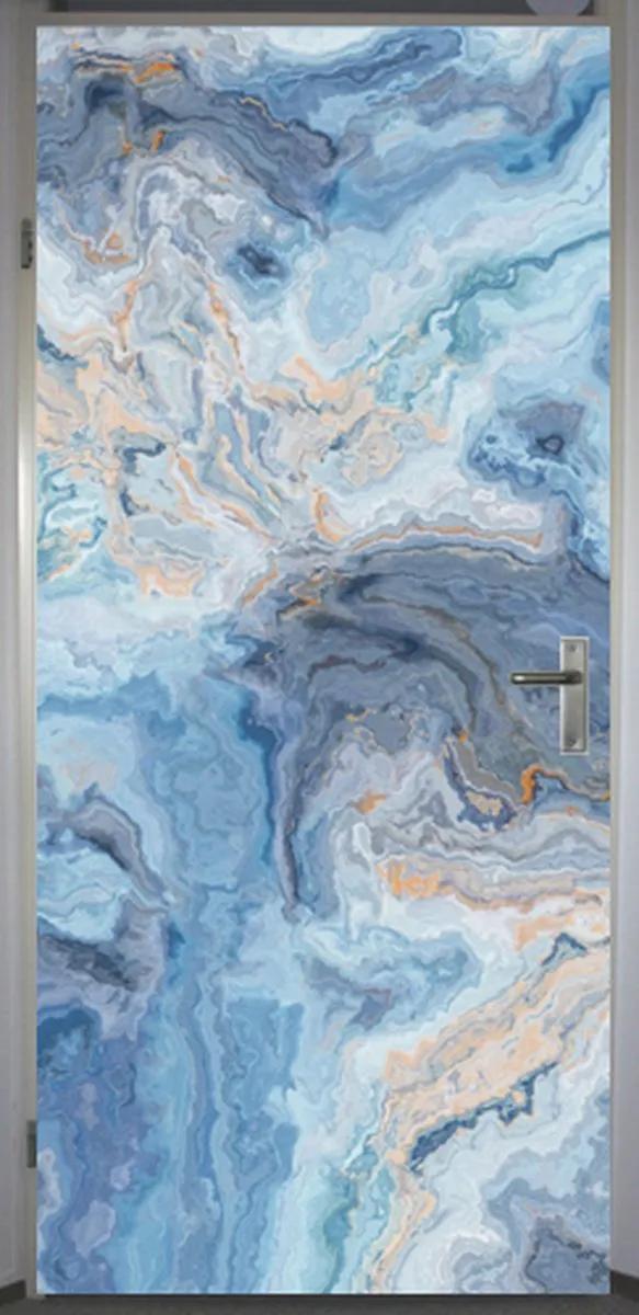 Aadoorable Deurposter 'Marmer 2' - deursticker 85x205 cm blauw