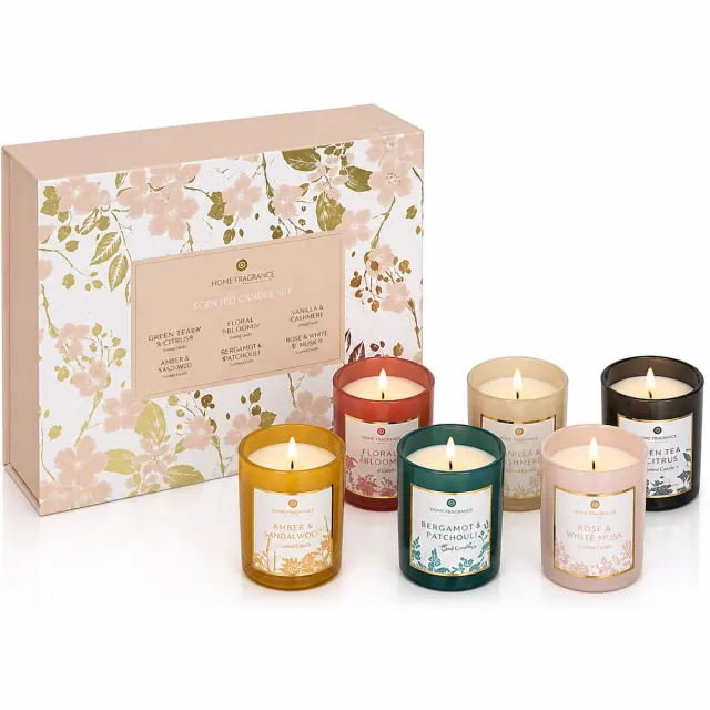 WDMT Luxe Geurkaarsen Set van 6 – Cadeauverpakking – Geurkaarsen in Gekleurd Glas – Aromatherapie Kaarsen – Sfeerkaars Cadeauset voor Ontspanning & Interieur Rood