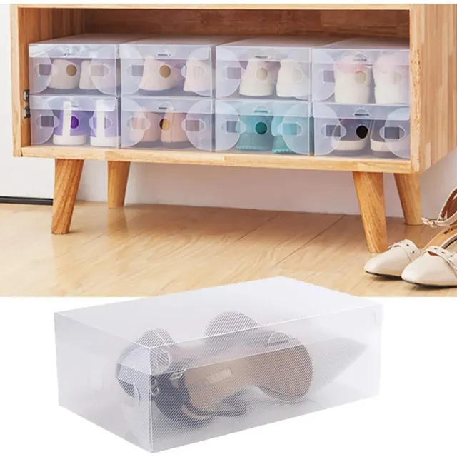 Happiq Schoenenopbergdoos - Voor Schoenenopslag - Stapelbaar en Opvouwbaar - Transparant Plastic Wit