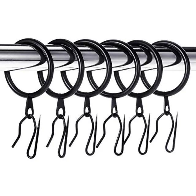 Famanu Set van 60 zwarte metalen gordijnringen en haken, 30 mm ringen en 25 x 16 mm haken, ideaal voor gordijnbeslag voor douche, raam of Frans raam