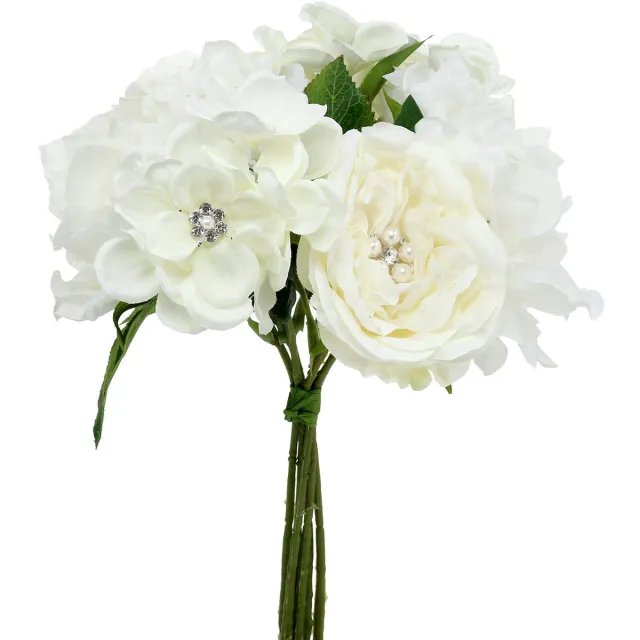 Viana Elegant decoratief bruidsboeket met parels en strass-steentjes, kunstb wit