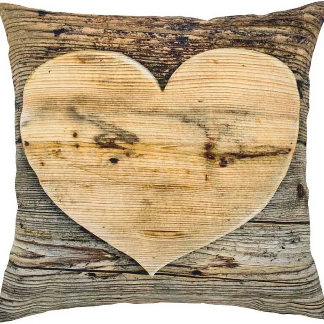 Mars & More Houten hart - sierkussen dubbelzijdig - 33 x 33 cm Multi