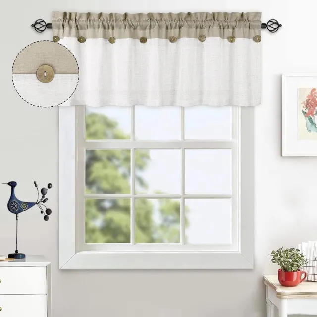 Ibenzoa Elegant Kort Gordijnpaneel met Verfijnde Decoratieve Knopen – Perfect voor Keukenramen taupe