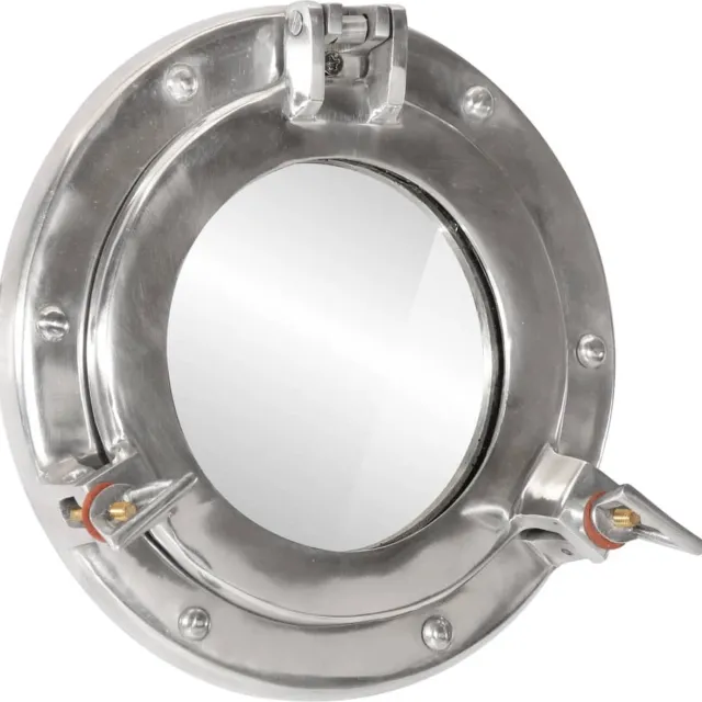 vidaXL Wandspiegel - patrijspoort - Ø23 - cm aluminium - en - glas Zilver