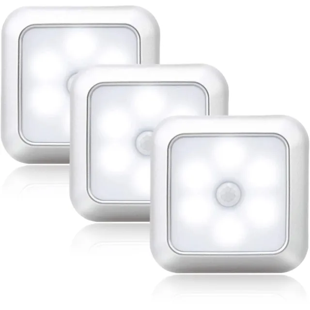 longziming LED Nachtlampjes Set - Bewegingssensor - 3 Stuks – Bewegings- en Lichtsensor - Koel wit - Voor Kast, Plank en Trap - Gemakkelijk te Installeren Wit licht