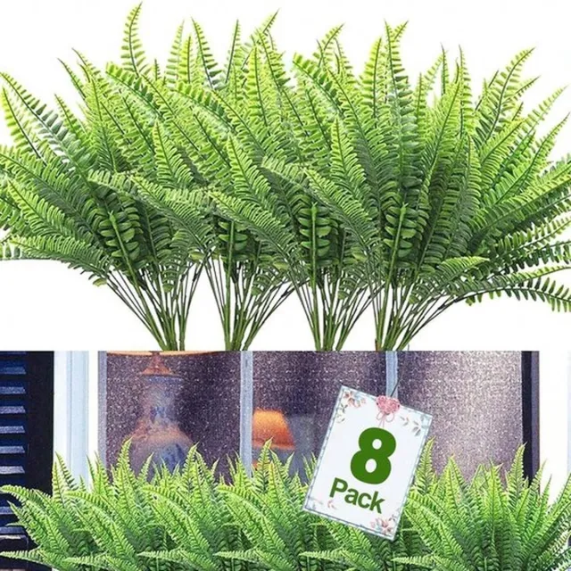 Mrilary 8 Bundels Kunstplanten, Nep Bostonvaren Groen voor Buiten, UV-bestendig, Kleurvast, Kunstplanten van Plastic - Kunstbloemen en -planten voor Huisdecoratie, Lentetuin, Landelijke Tuin, Veranda, Bloempot, Vensterbank, Bruiloft, Huis