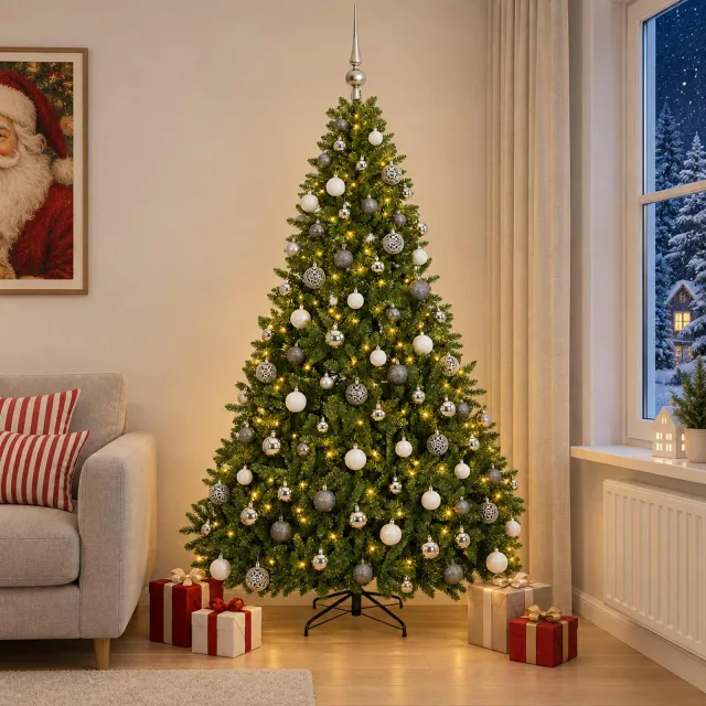 vidaXL Kunstkerstboom lichtgroen met kerstballen 240 cm 300 LED's