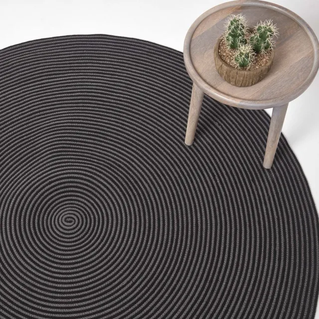 Homescapes Gevlochten Rond Vloerkleed Grijs Zwart Spiraalpatroon, 200 cm Grijs en Zwart