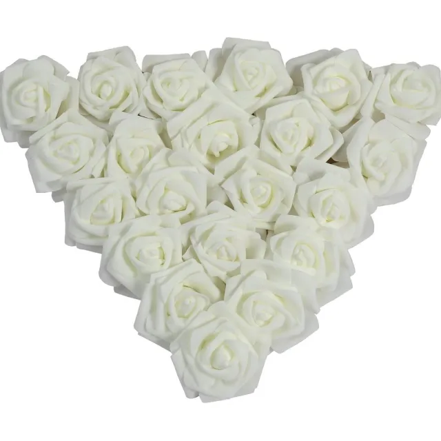 BELLE VOUS 50 schuimrozen, kunstbloemen, rozenkoppen, rozenbloesem, foamrozen, bruidsboeket, doe-het-zelf, party, thuis, bruiloft, decoratie (50 stuks, ivoor) Wit