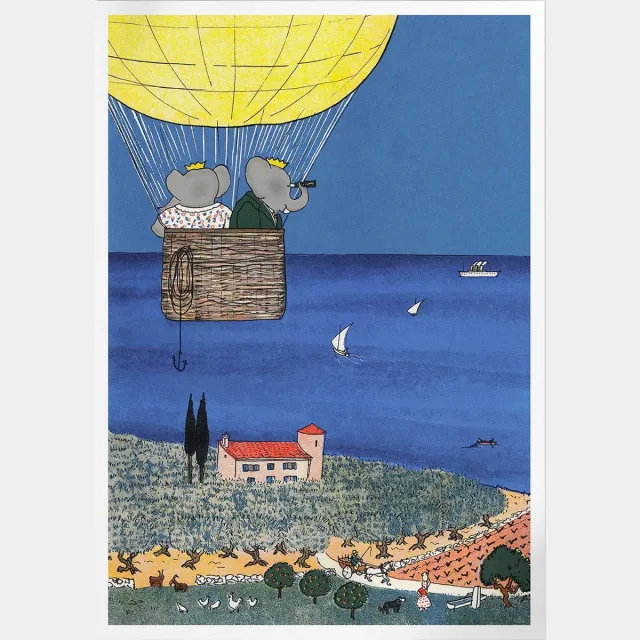 Pepperwall Babar Et Celeste En Ballon (Babar de Olifant) | Poster | A3: 30 x 40 cm Multikleur