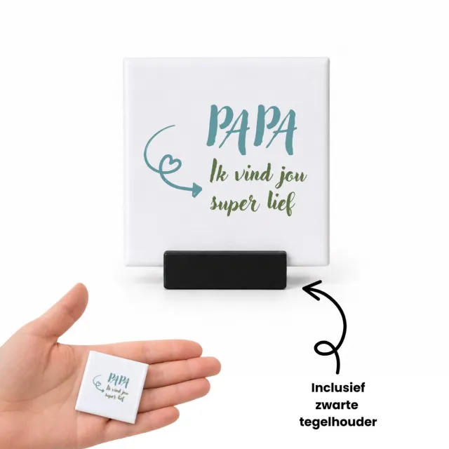 Hacebo Papa ik vind jou tegeltje met tegelhouder - Papa - je vader - tegeltjes met tekst - vaderdag cadeautjes - verjaardagscadeau - gift - kado - spreuktegels - 4.8x4.8 CM Wit