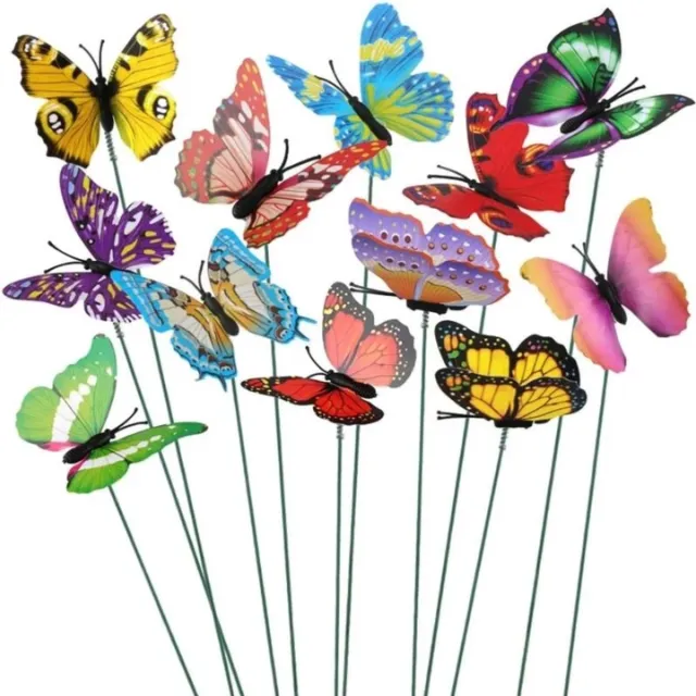 Gotrays 50 stuks - vlinder stok-7 cm kleurrijke vlinders-voor tuindecoratie voor terrasgazonvlinders