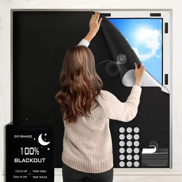 Cyslmuk Verduisterend rolgordijn, zonder boren, 420D Oxford, 200 x 145 cm, raamverduistering, draagbaar reisverduisterend rolgordijn, verduisterend materiaal, zonwering voor dakramen, rolgordijn, voor slaapkamer, woonkamer, keuken, thuiskantoor - Cyslmuk® Zwart 200 x 145cm