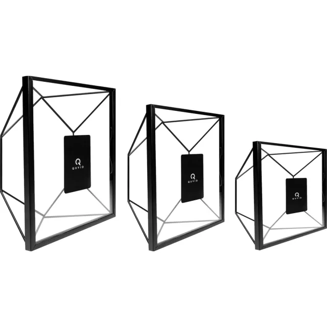 QUVIO Fotolijstjes - Hexagon - Set van 3 - Fotolijsten - Fotokader - Fotoalbum - Tafeldecoratie - Staand - Zwart - Staal - Glas - 15 x 15 cm + 15 x 20,5 cm + 17,5 x 23 cm