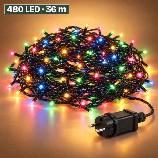 Levano Kerstverlichting Buiten 480 LED 36 m Multicolor - Lichtsnoer voor Binnen en Buiten - Kerstlampjes met Stekker - Kerstboomverlichting - Lichtslinger - Kerstlichtjes - Lichtketting - Kerstversiering - Timer - Lichtfuncties - Geheugen