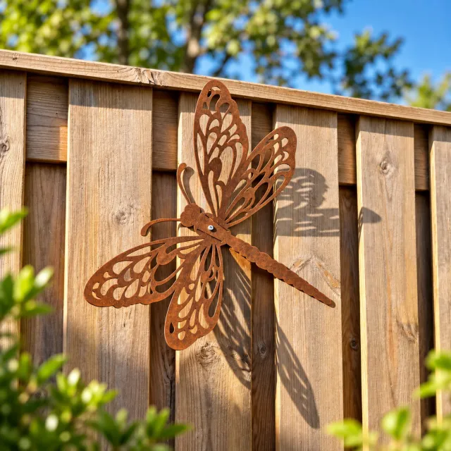 Weterings Store Cortenstaal Libelle Wanddecoratie XL (44 cm) – Grote Tuindecoratie van Metaal – Roestkleurige Dragonfly – Duurzaam Buitenbeeld Libelle XL