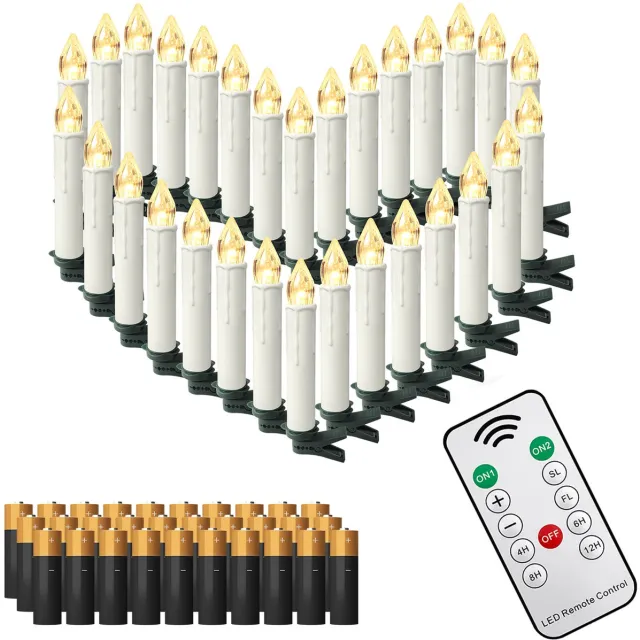 NAIZY 30x LED Kaarsen Kerstkaarsen draadloos warm wit Kerstkaars met timerfunctie afstandsbediening Kerstkaarsen LED kaars met clip, voor feestdecoratie bruiloft feest, met Batterij